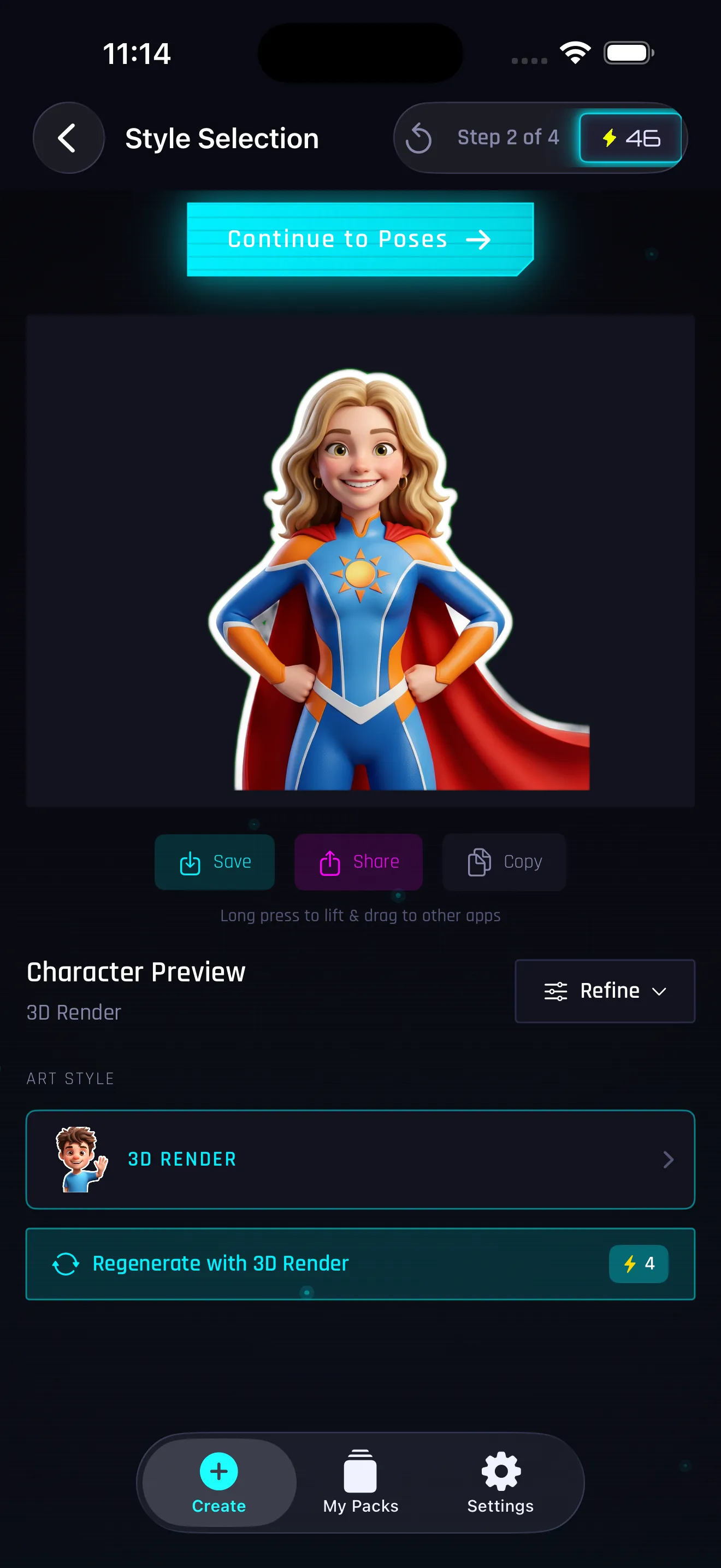 Style selection with character preview