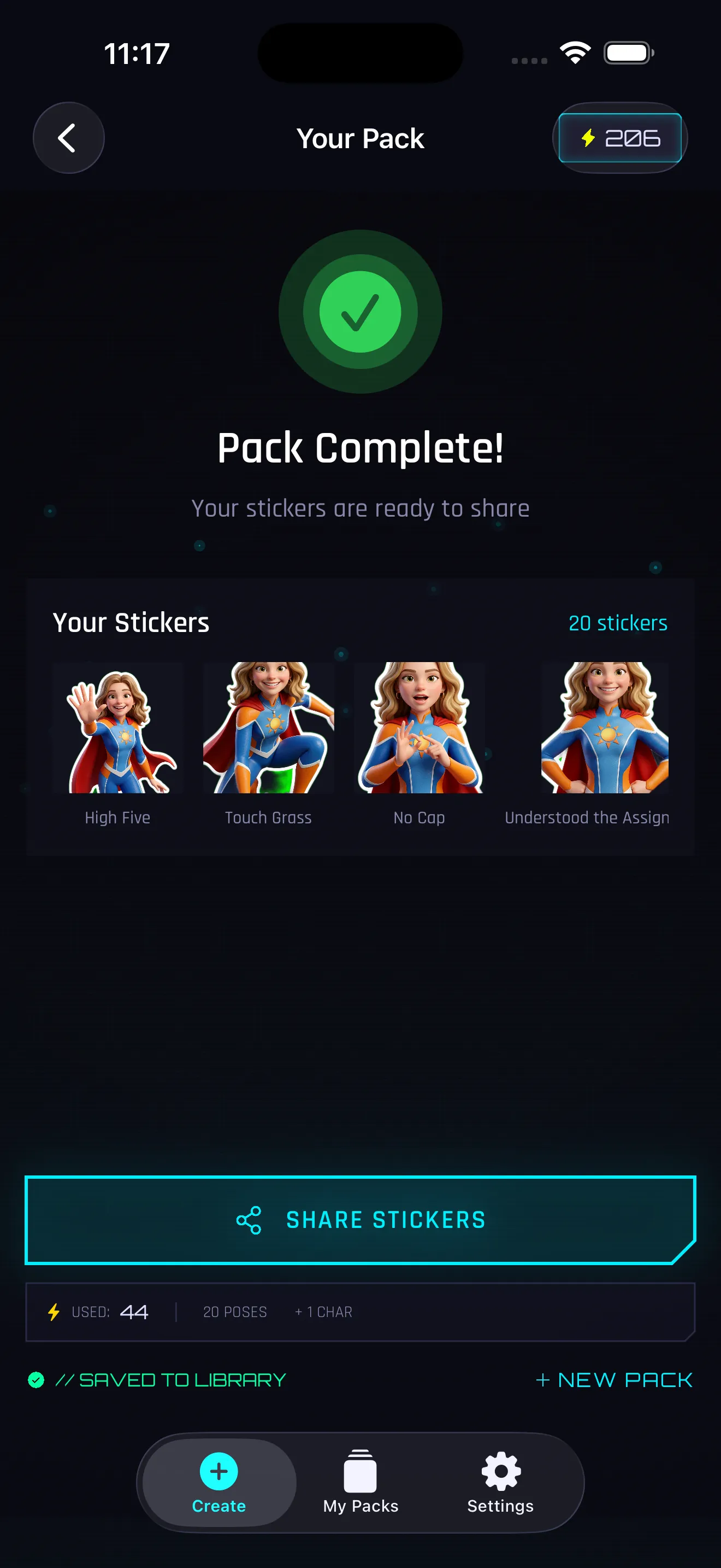 Pack complete with stickers