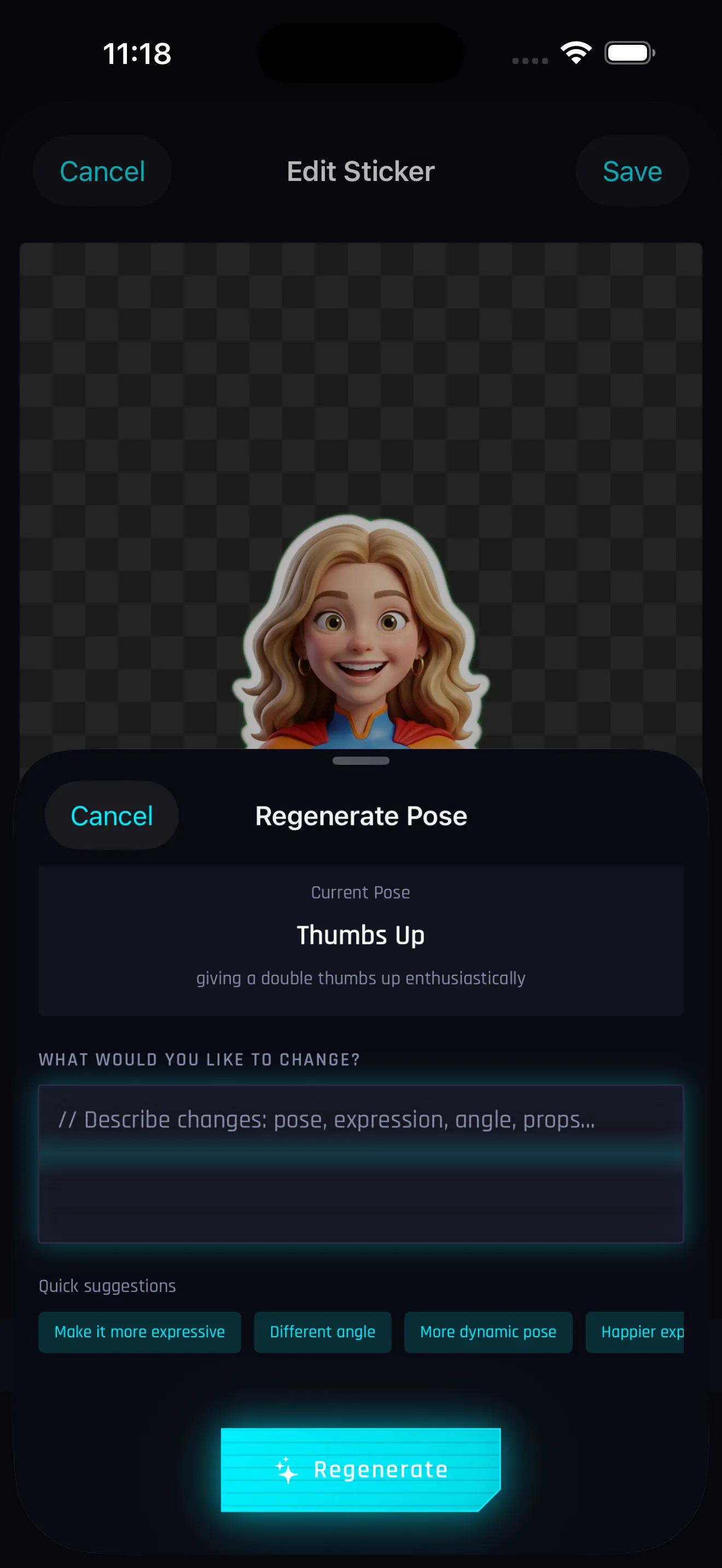 Edit and regenerate sticker